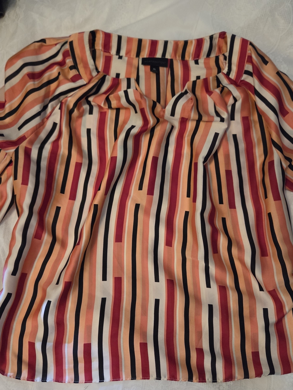Worthington Orange Peach Striped Blouse with Red and Black Accents XL
